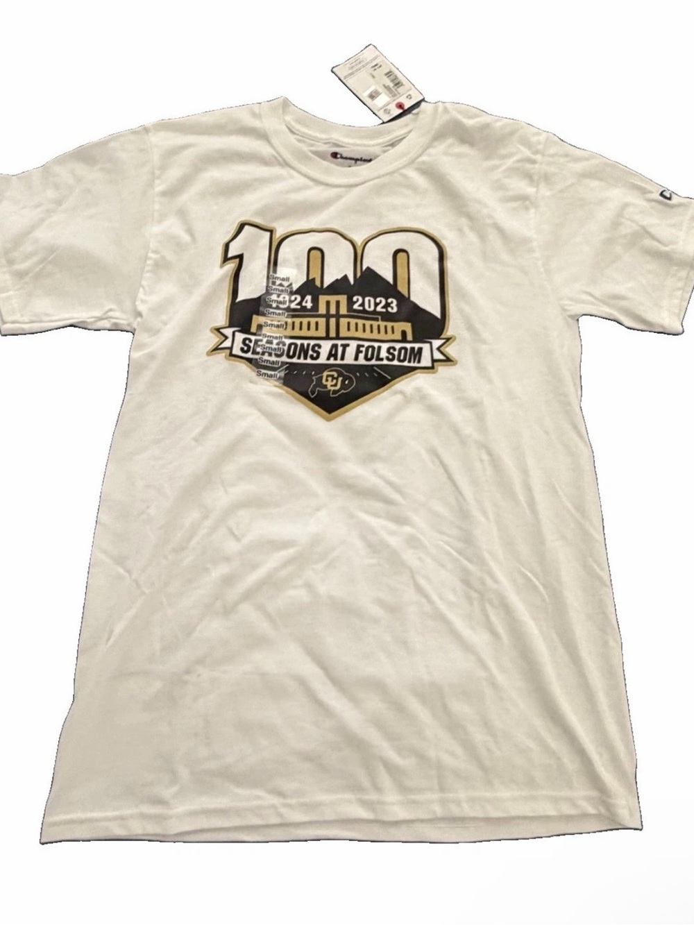Colorado University Buffaloes white T Shirt Men’s small  100 Seasons at Folsom